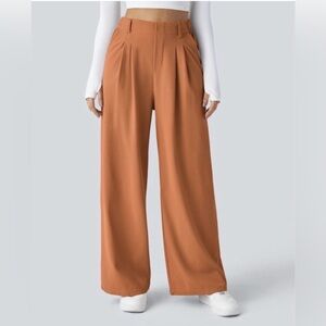 Halara Flex High Waisted Pocket Wide Leg Waffle Work Pants in Apricot Orange